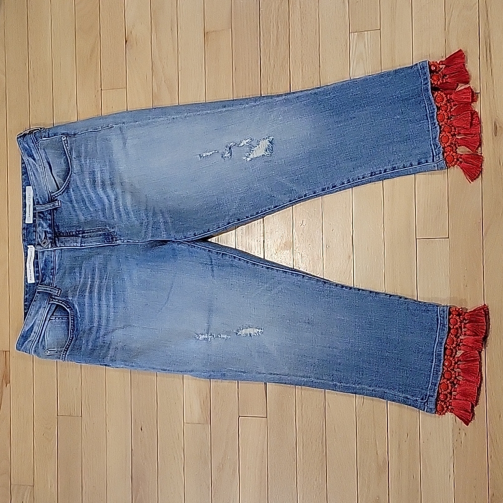 Pilcro and the Letterpress Anthropologie slim boyfriend cropped jeans size 32